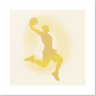 Basketball Player Dunking Sprayed Yellow Posters and Art